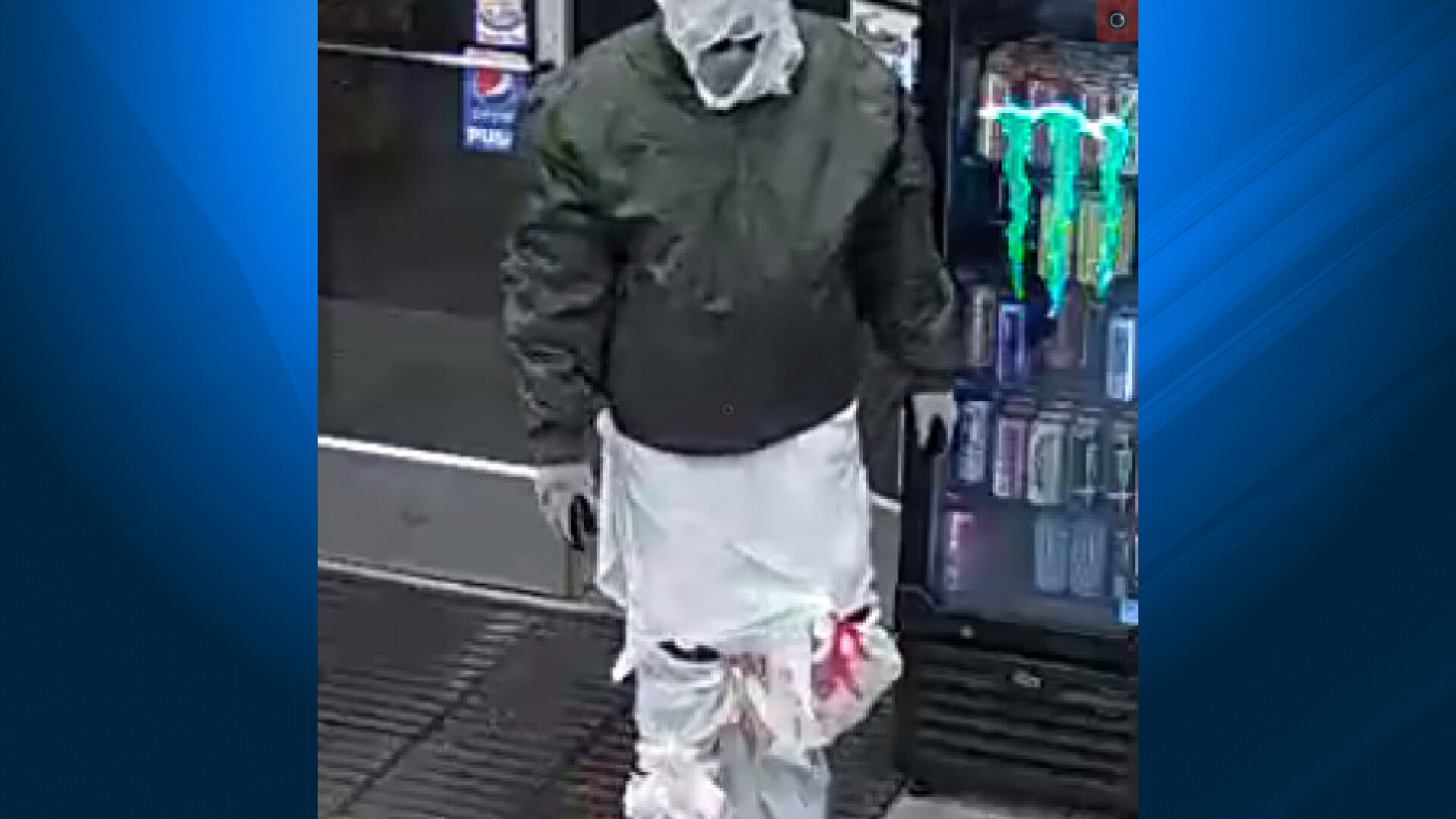 Man wrapped in trash bags at Sunoco store